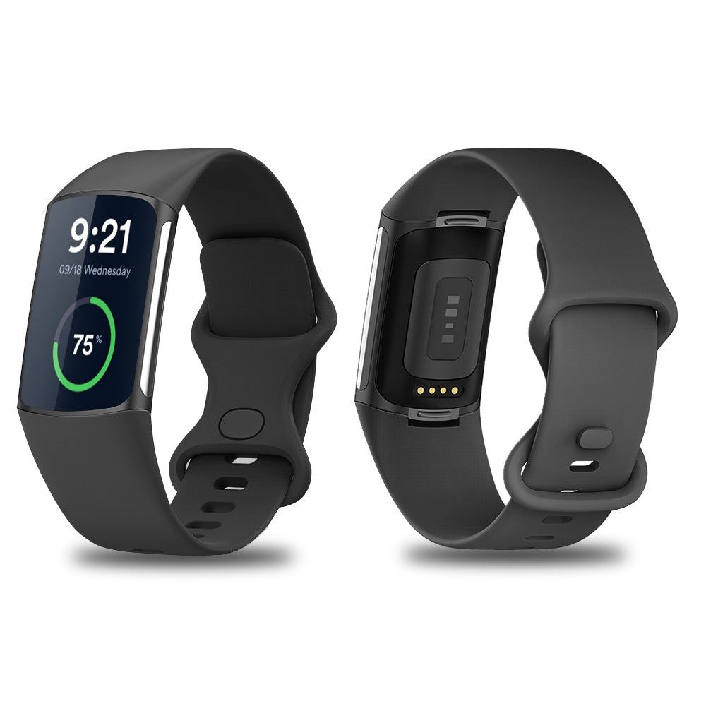 Fitbit Charge 5 & 6 Silicone Sports Watch Band Strap Black - Eastlakes Electronics