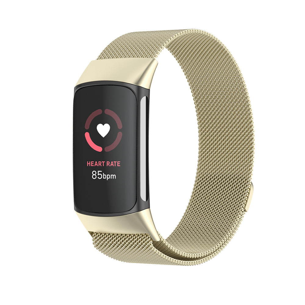 Fitbit Charge 5 and 6 Milanese Stainless Steel Magnetic Loop Band Watch Strap Gold - Eastlakes Electronics