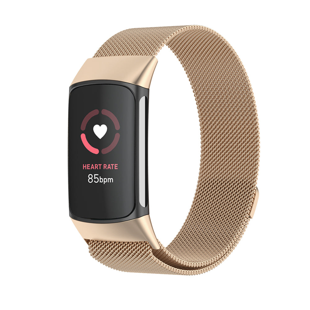 Fitbit Charge 5 and 6 Milanese Stainless Steel Magnetic Loop Band Watch Strap Rose Gold - Eastlakes Electronics