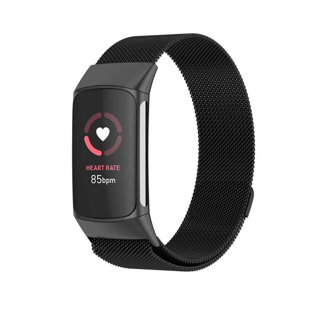 Fitbit Charge 5 and 6 Milanese Stainless Steel Magnetic Loop Band Watch Strap Black - Eastlakes Electronics