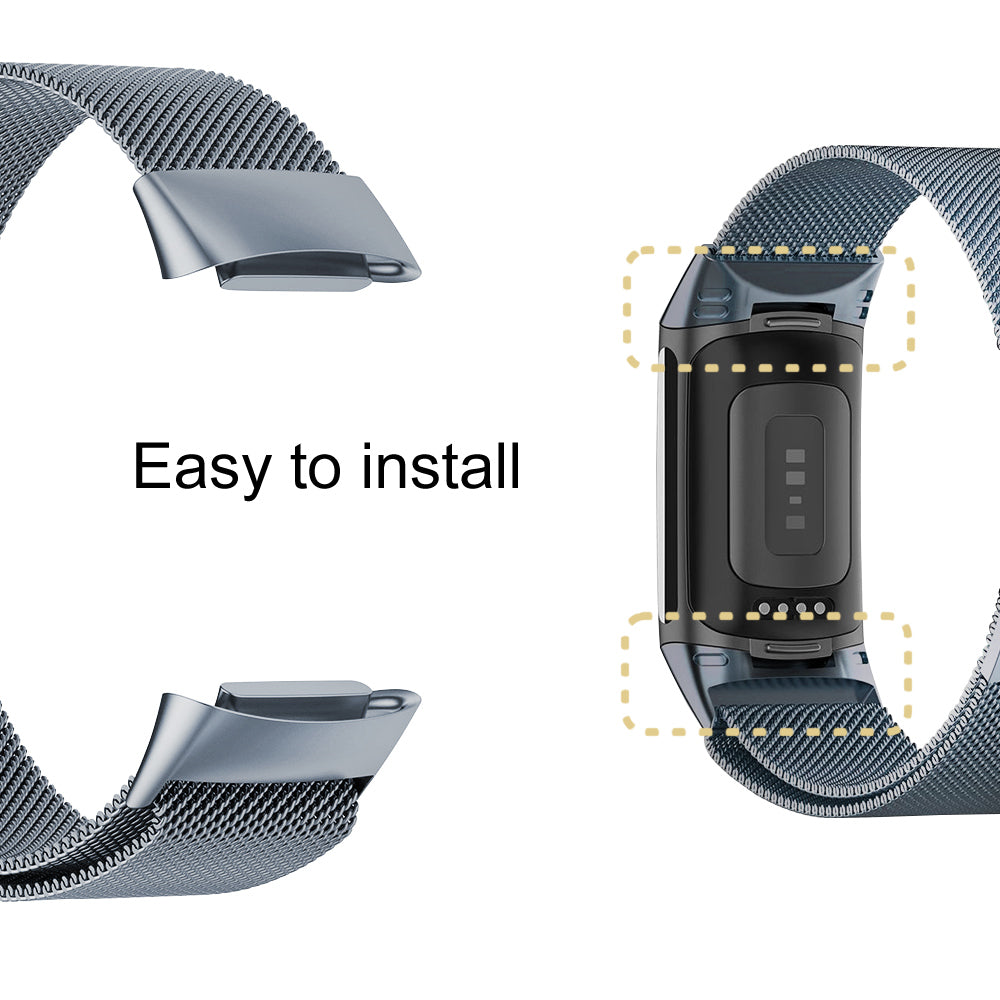 Fitbit Charge 5 and 6 Milanese Stainless Steel Magnetic Loop Band Watch Strap - Eastlakes Electronics