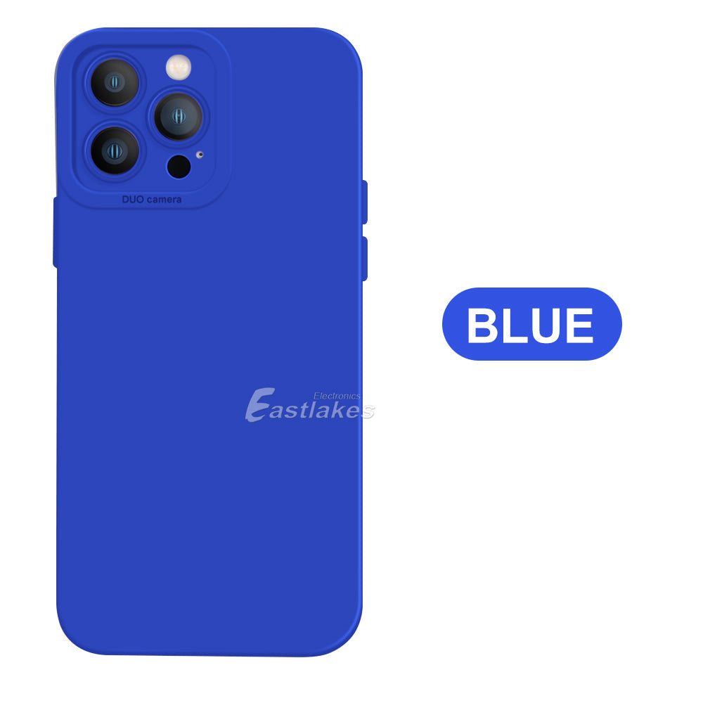 Shockproof Liquid Silicone Case with Camera Lens Protection for Apple iPhone 14 13 Pro Max Blue - Eastlakes Electronics