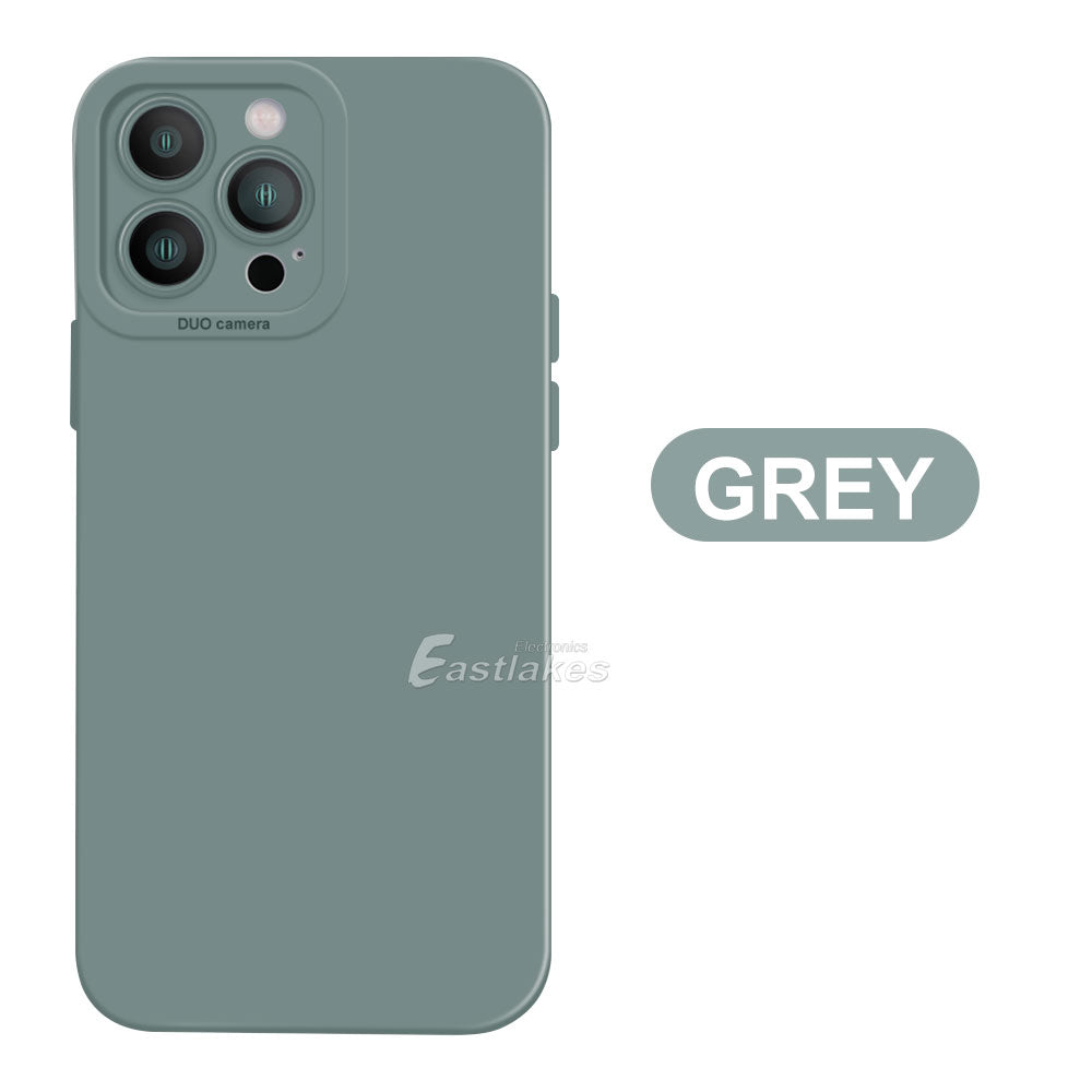 Shockproof Liquid Silicone Case with Camera Lens Protection for Apple iPhone 14 13 Pro Max Grey - Eastlakes Electronics