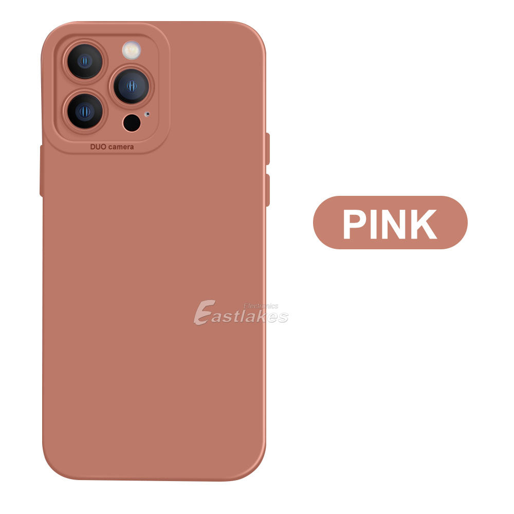 Shockproof Liquid Silicone Case with Camera Lens Protection for Apple iPhone 14 13 Pro Max Brown Pink Beige - Eastlakes Electronics
