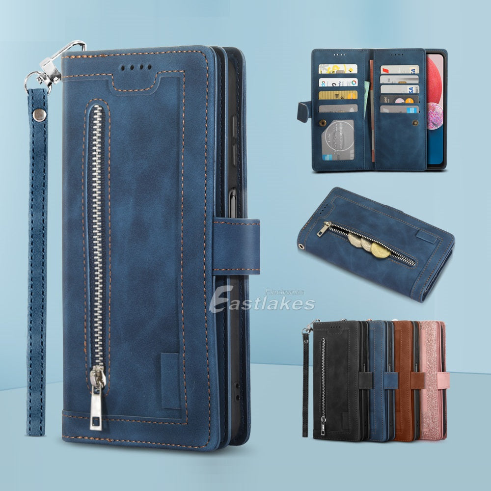 Zipper Leather Flip Wallet Case For Samsung Galaxy S22 Ultra A13 A23 A33 A04s