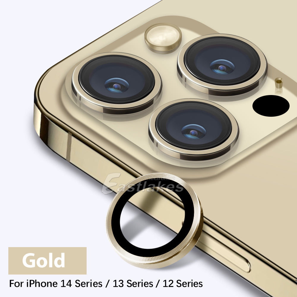 Apple iPhone 14 13 Series Metal Camera Lens Tempered Glass Protector Gold - Eastlakes Electronics