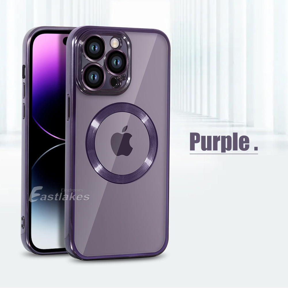 iPhone 15 Pro Max Plus Silicone MagSafe Compatible Metallic Clear Case Purple - Eastlakes Electronics