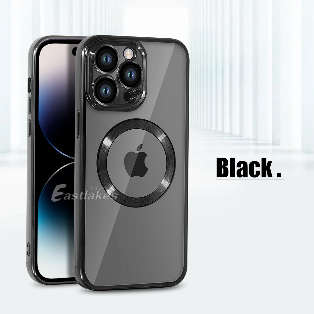 iPhone 15 Pro Max Plus Silicone MagSafe Compatible Metallic Clear Case Black - Eastlakes Electronics