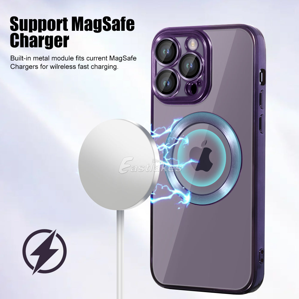 iPhone 15 Pro Max Plus Silicone MagSafe Compatible Metallic Clear Case - Eastlakes Electronics