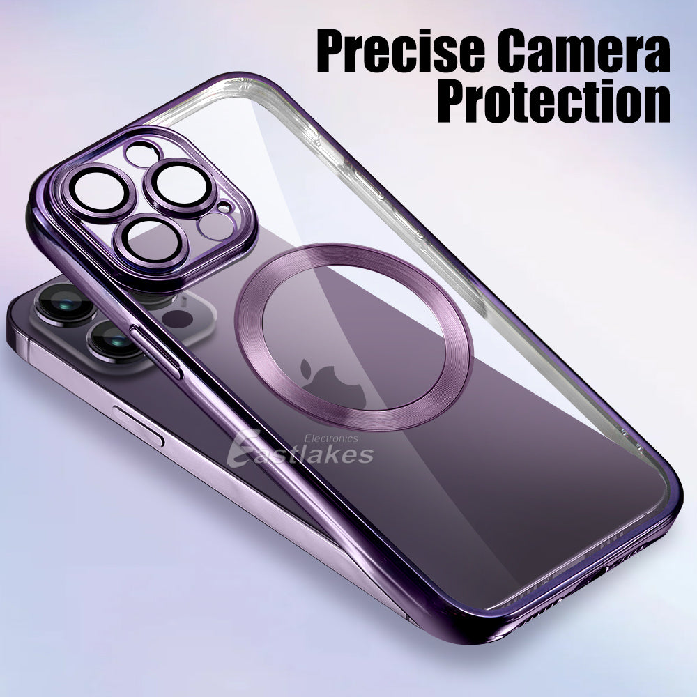 iPhone 15 Pro Max Plus Silicone MagSafe Compatible Metallic Clear Case - Eastlakes Electronics