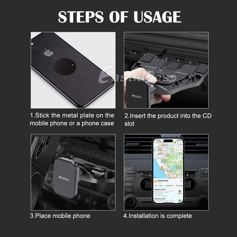 Yesido Magnetic CD Slot Car Phone Holder Mount Black - Eastlakes Electronics