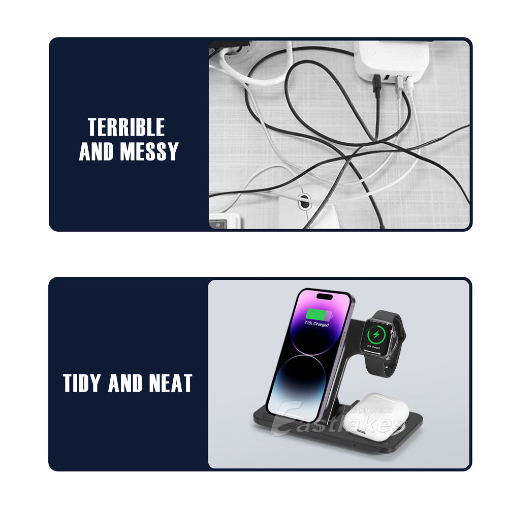 Wireless Charger 15W Qi Fast Charging Dock for Apple Watch iPhone AirPods