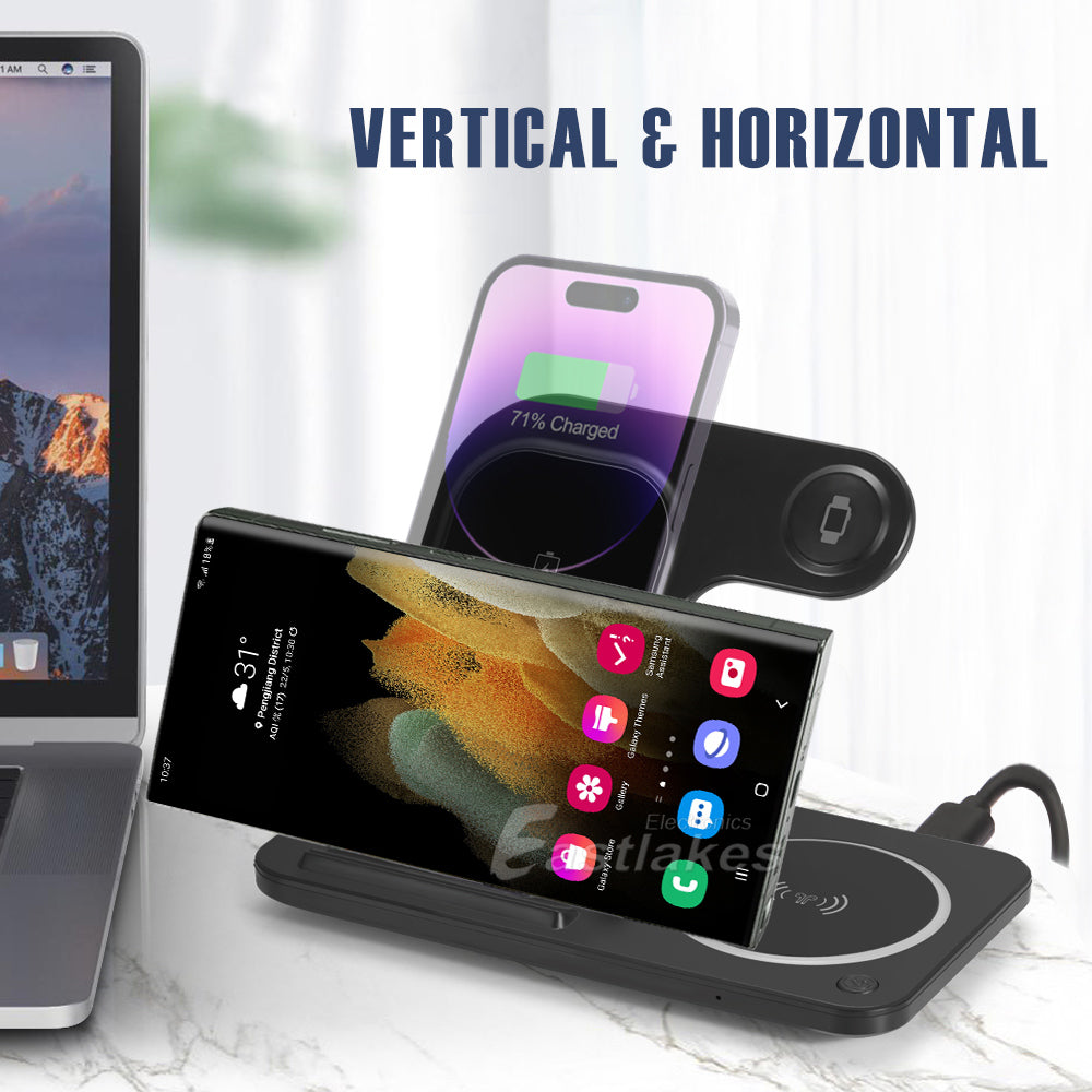 Wireless Charger 15W Qi Fast Charging Dock for Apple Watch iPhone AirPods