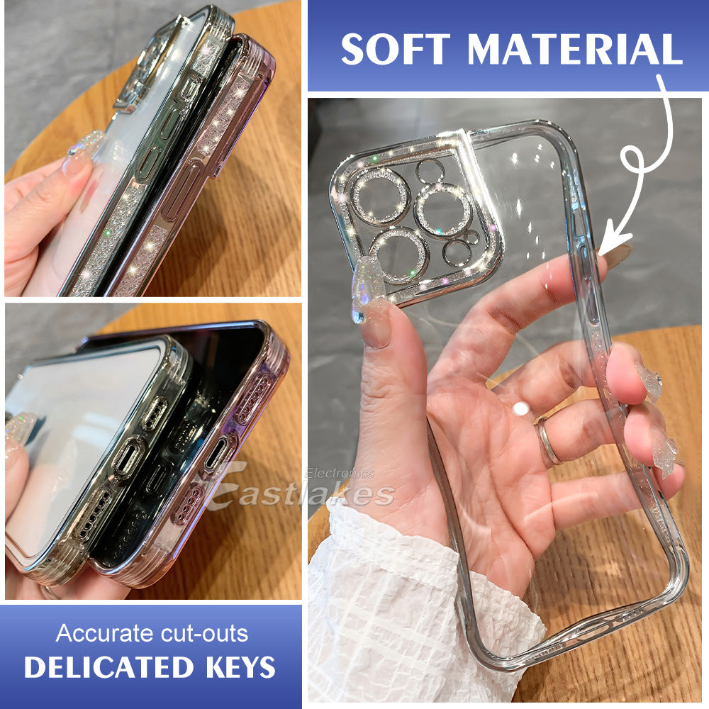 Glitter Crystalised Clear Silicone Case for Apple iPhone 14 13 12 11 Pro Max - Eastlakes Electronics