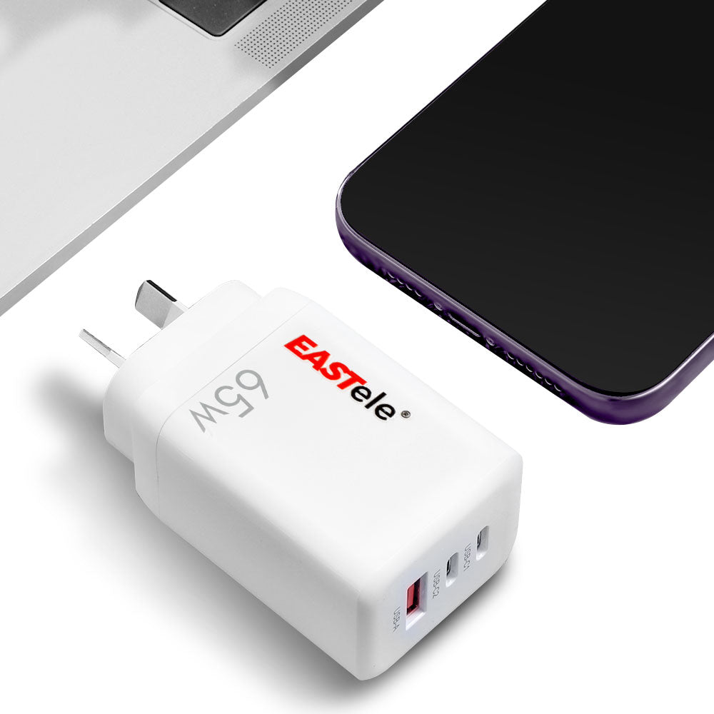 EASTele 65W 3 Ports GaN USB C to USB C AC Power Adapter Wall Charger