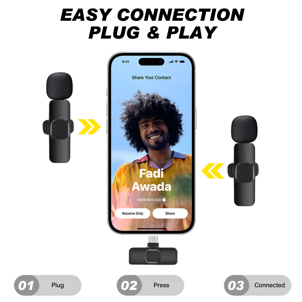 [2 Pack] Wireless Lavalier Lapel Microphone For Phone Vlog Live Streaming