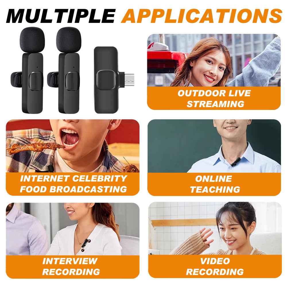 [2 Pack] Wireless Lavalier Lapel Microphone For Phone Vlog Live Streaming