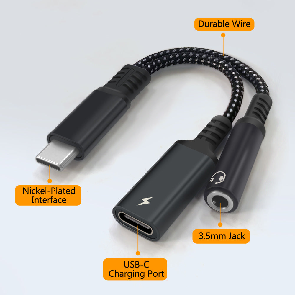 USB C 3.5mm Aux Audio Charger Splitter Adapter Headphone Jack - Eastlakes Electronics