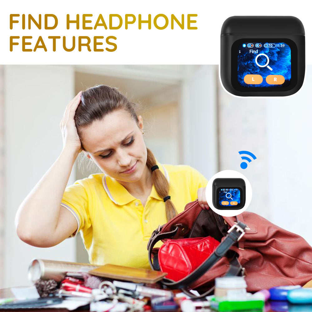Wireless Bluetooth 5.4 Headphone LED Touchscreen Visible Active TWS Earphones