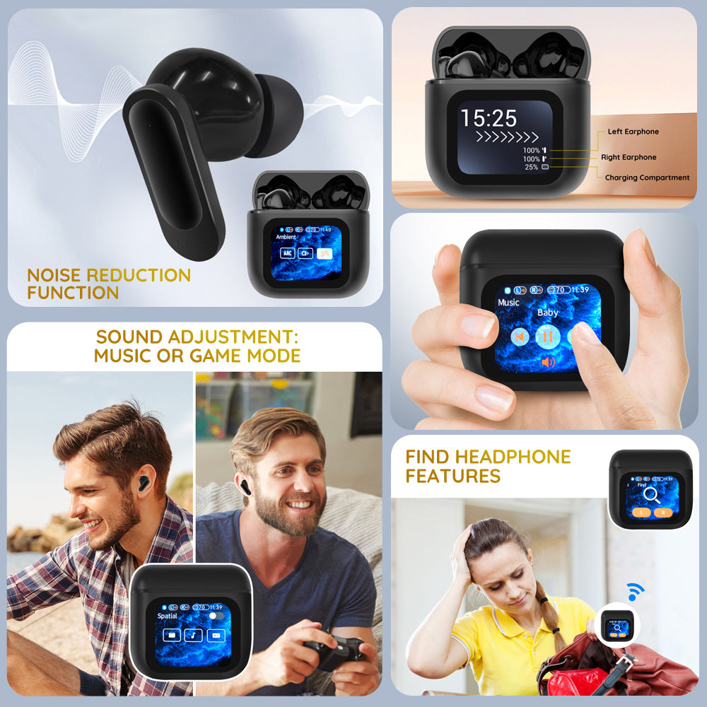Wireless Bluetooth 5.4 Headphone LED Touchscreen Visible Active TWS Earphones
