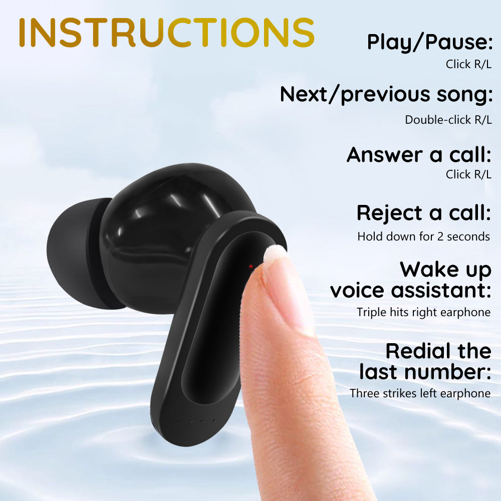Wireless Bluetooth 5.4 Headphone LED Touchscreen Visible Active TWS Earphones