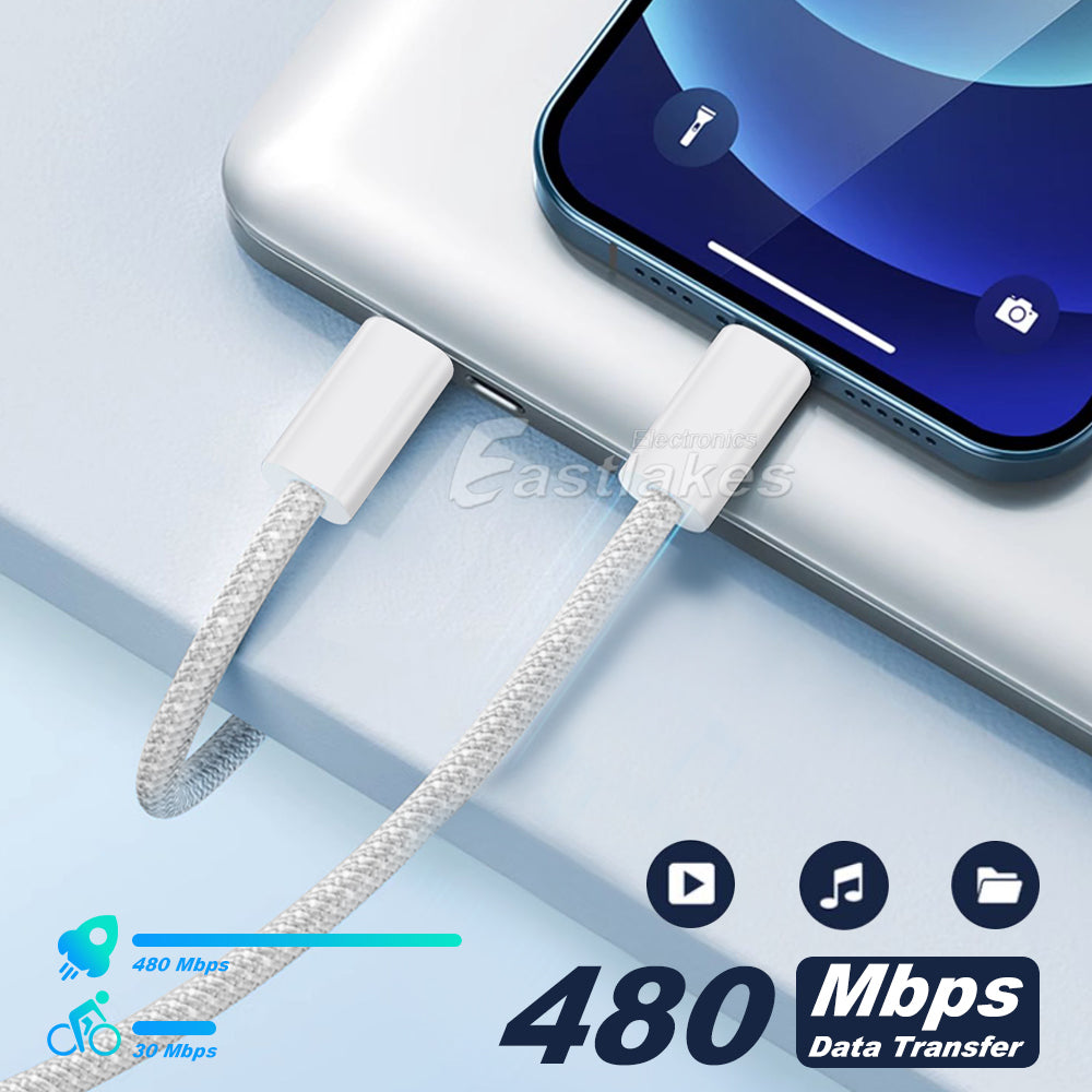 60W USB-C to USB C Braided Pastel Fast Charge Data Cable - Eastlakes Electronics 