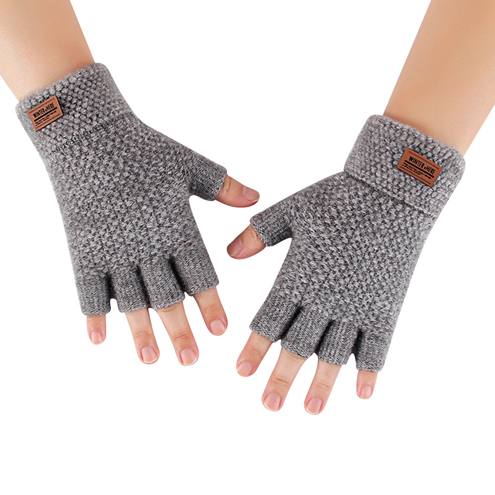 Soft Warm Fingerless Gloves Open Knitted Unisex Grey - Eastlakes Electronics