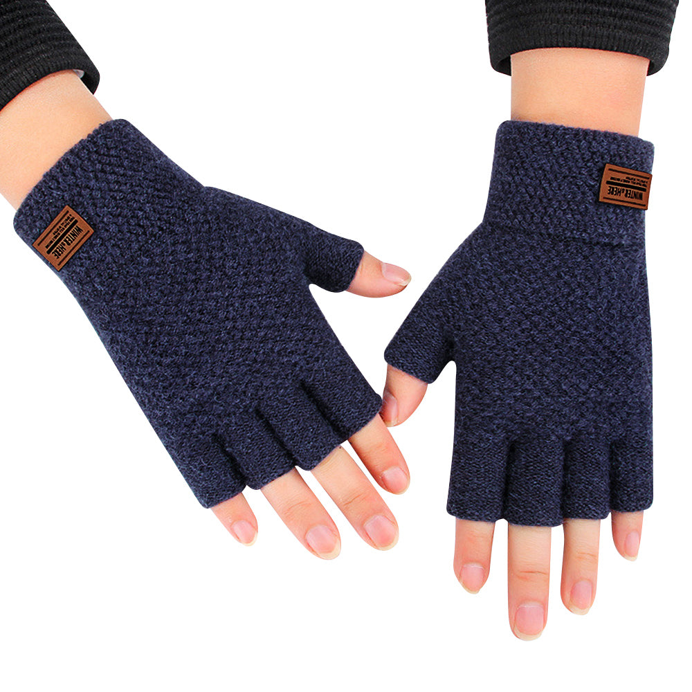 Soft Warm Fingerless Gloves Open Knitted Unisex Navy Blue - Eastlakes Electronics