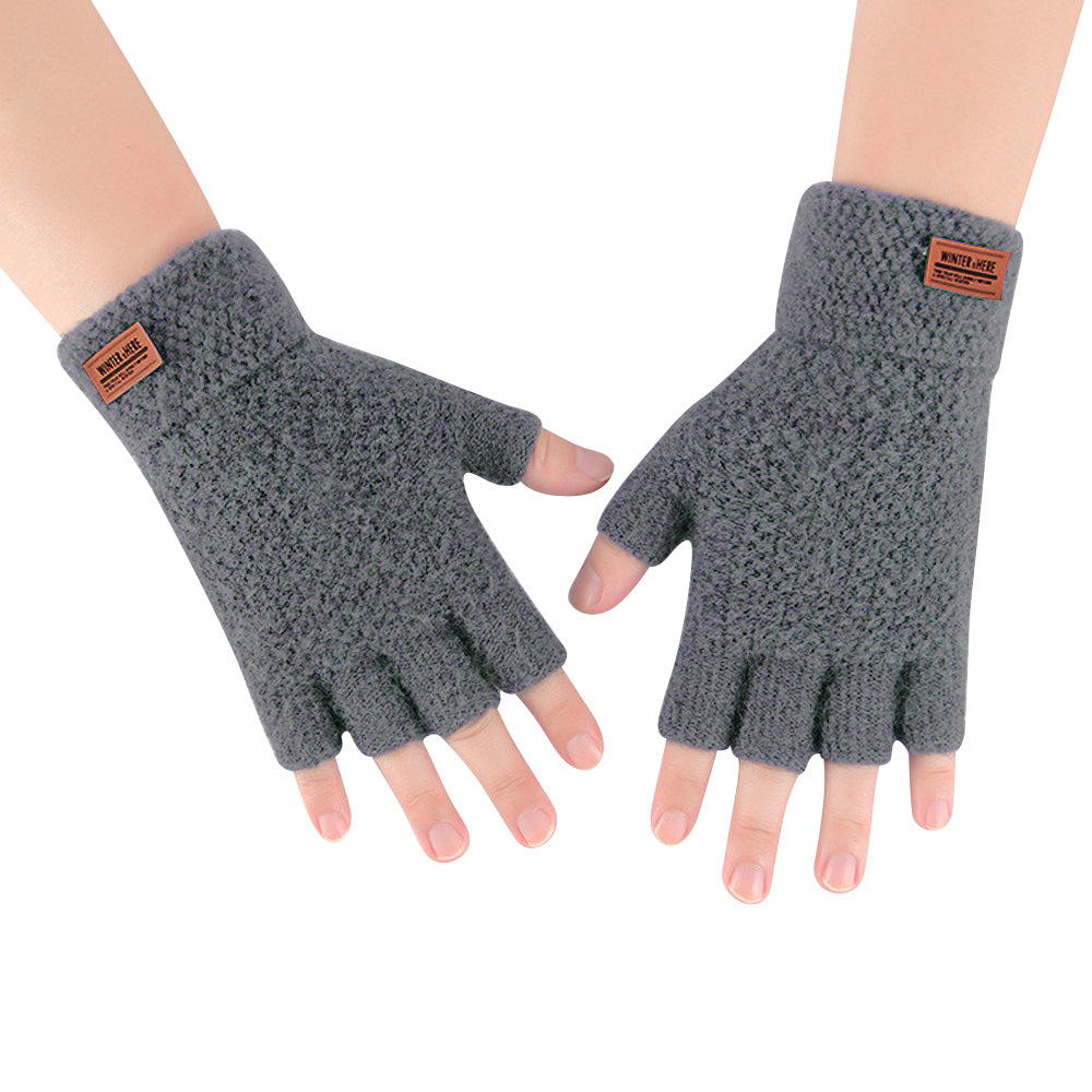 Soft Warm Fingerless Gloves Open Knitted Unisex Grey - Eastlakes Electronics