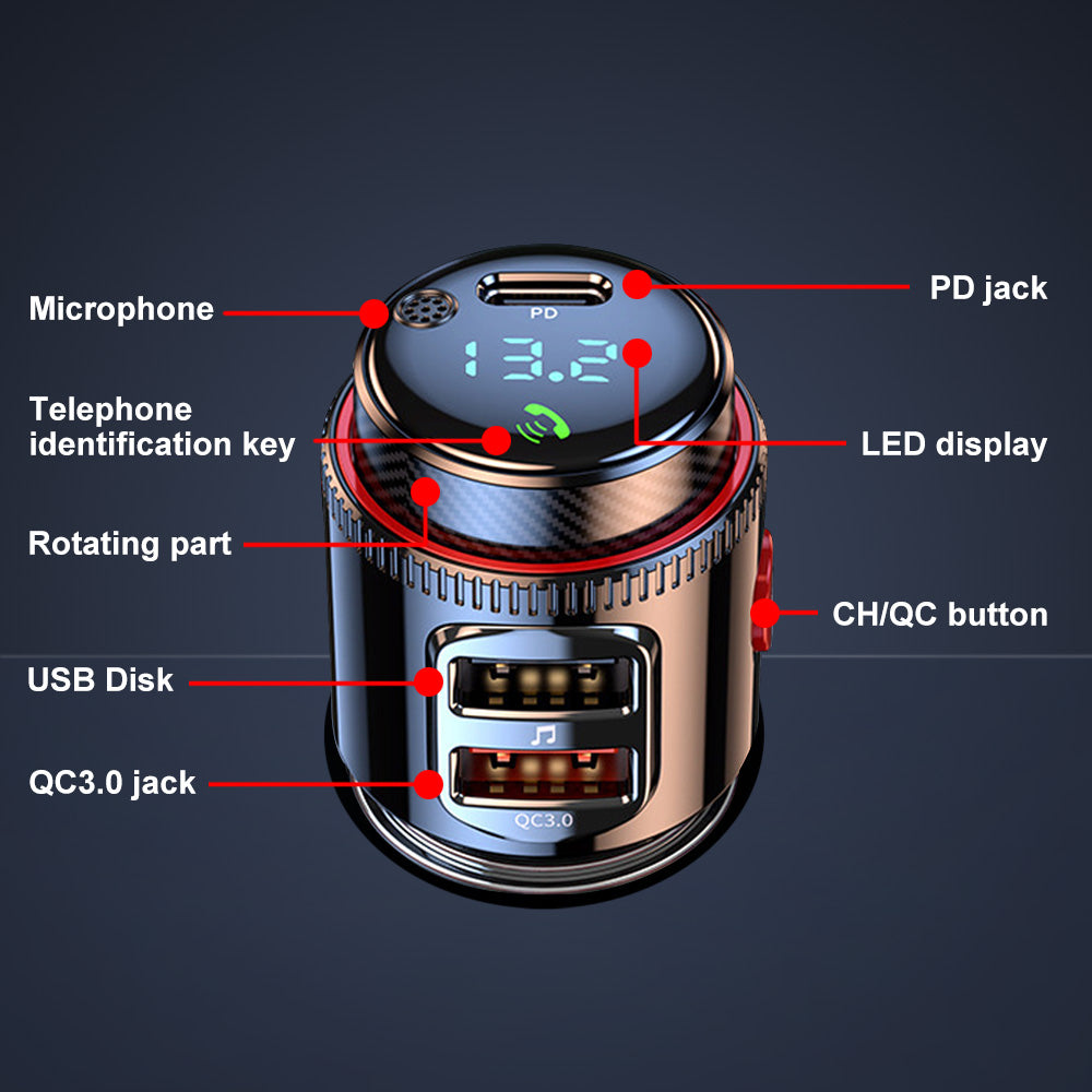 Bluetooth 5.0 Wireless Radio Car FM Transmitter PD Dual USB Charger MP3 Player