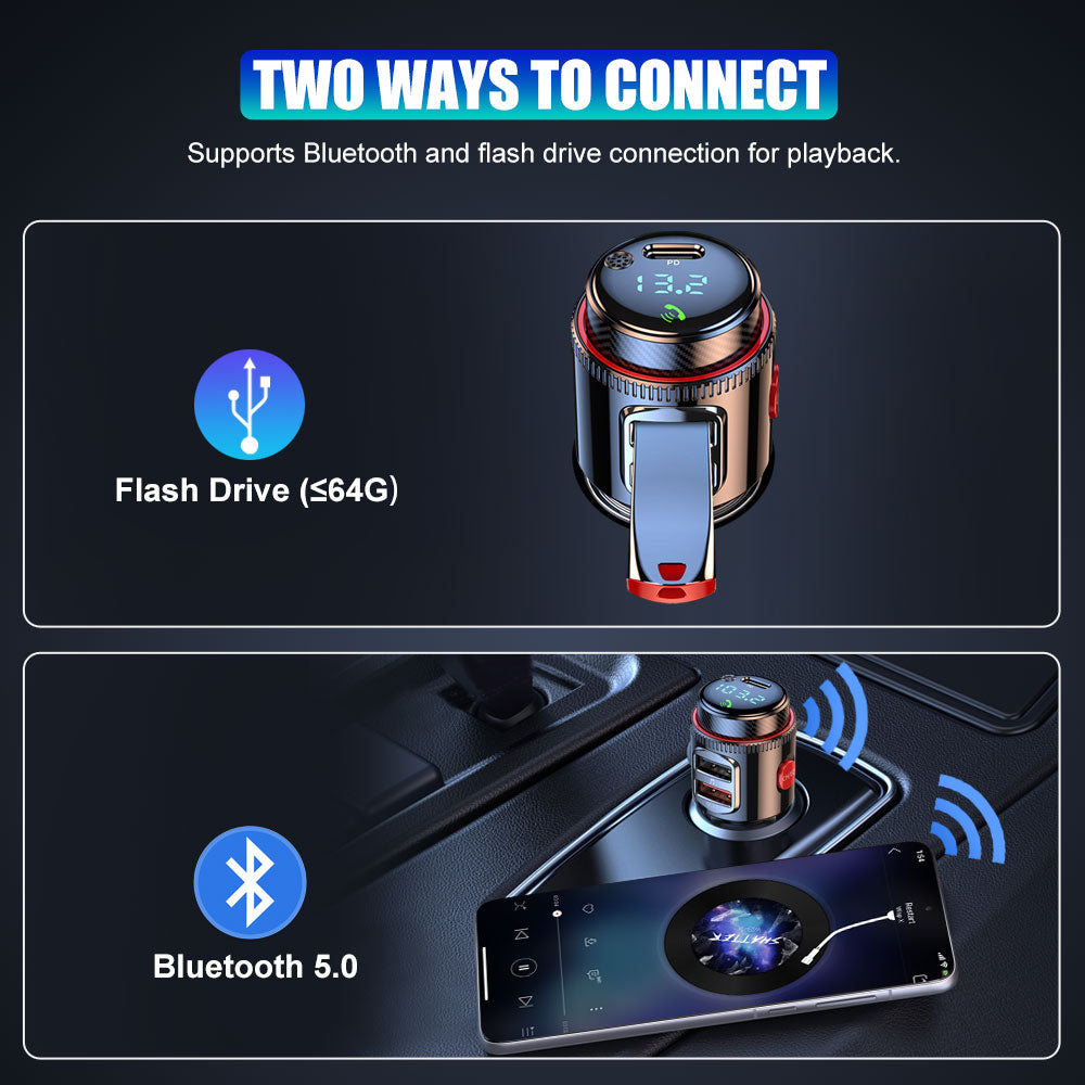 Bluetooth 5.0 Wireless Radio Car FM Transmitter PD Dual USB Charger MP3 Player