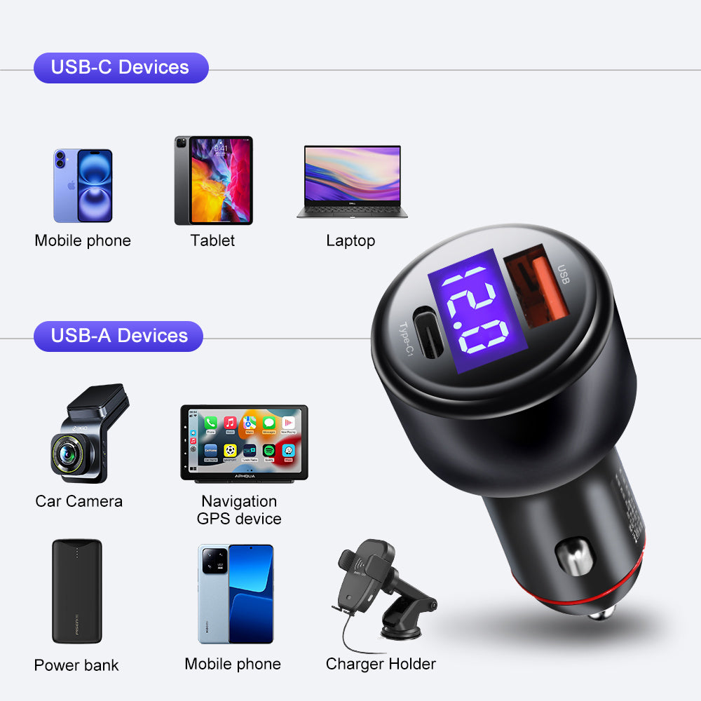 65W Fast Charging Dual Port USB/C Car Charger Adapter - Eastlakes Electronics