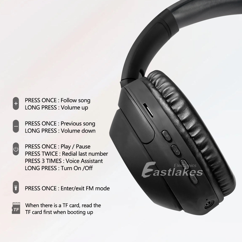 Black Wireless Headphones Bluetooth Earphones Headset