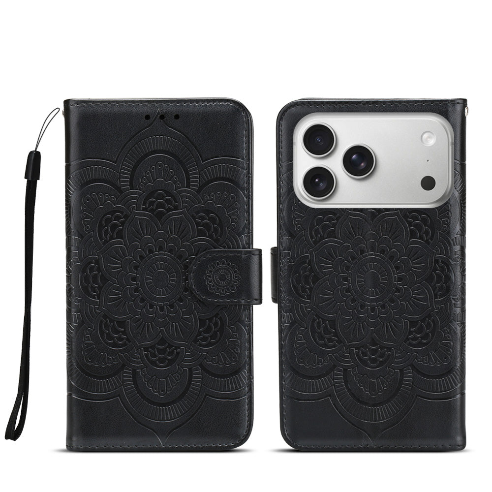 Floral Lace Embossed Leather Flip Wallet Case for iPhone 17 16 15 14 13 12 mini 11 Pro Max