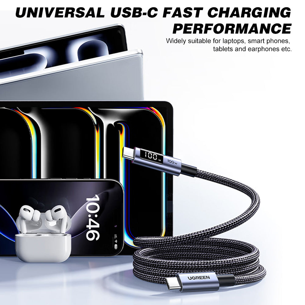 UGREEN USB C Type-C Charger Cable 100w Fast Charging Live Power Display Monitor