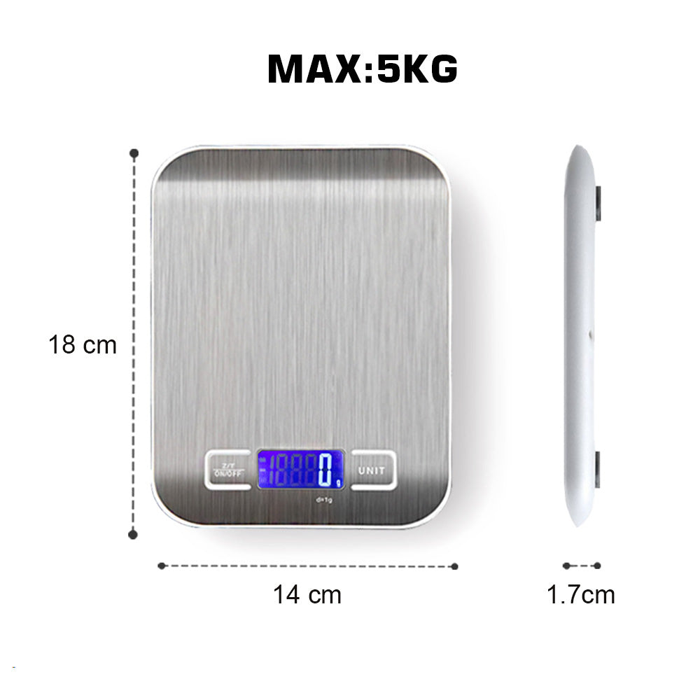 5kg/1g Stainless Steel Digital Kitchen Food Scale LCD Display for Cooking