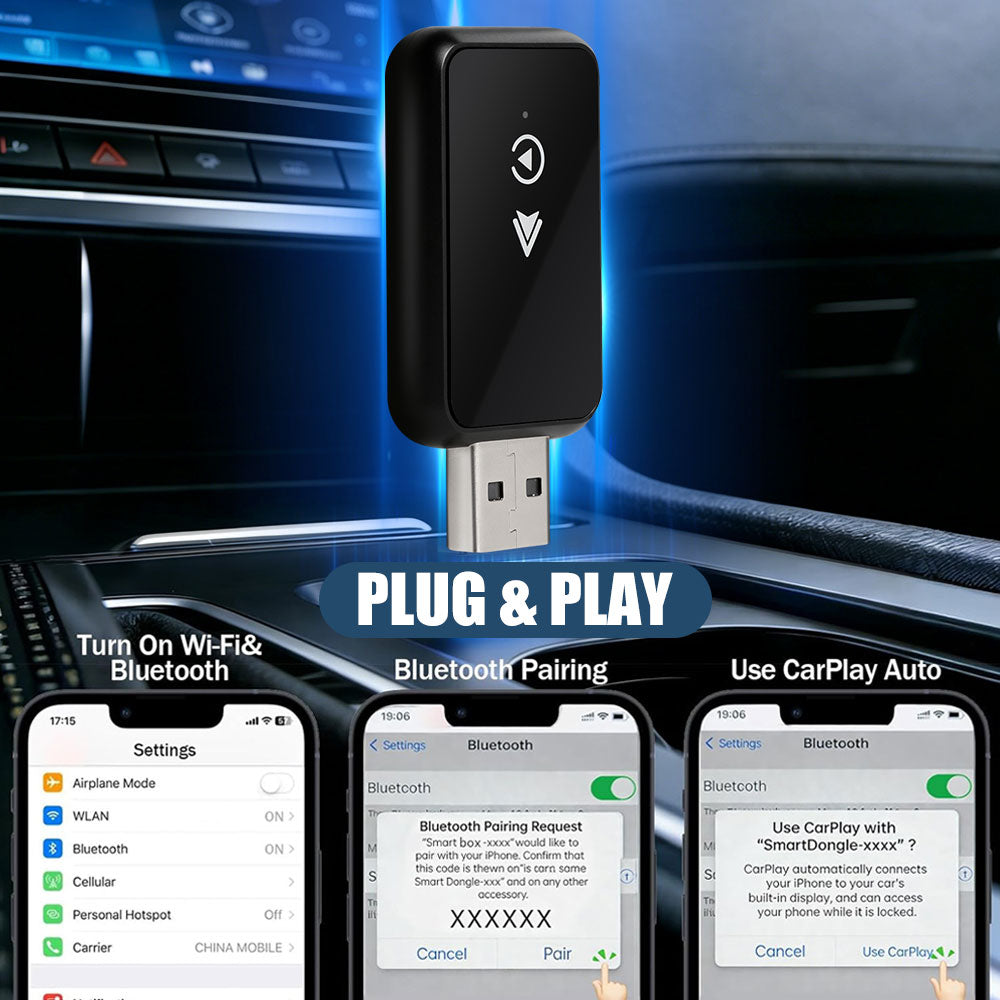 USB Wireless CarPlay Apple & Android Auto Adapter Wired to Wireless WiFi Dongle