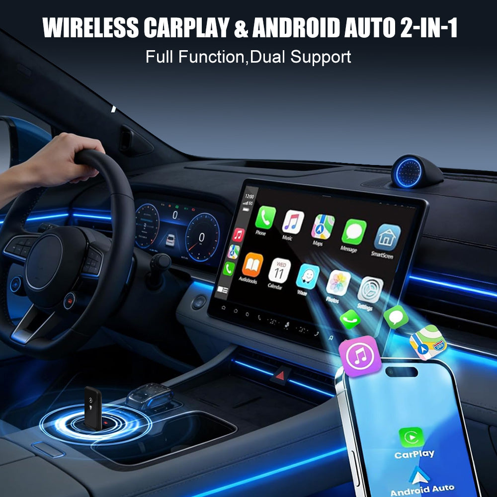 USB Wireless CarPlay Apple & Android Auto Adapter Wired to Wireless WiFi Dongle