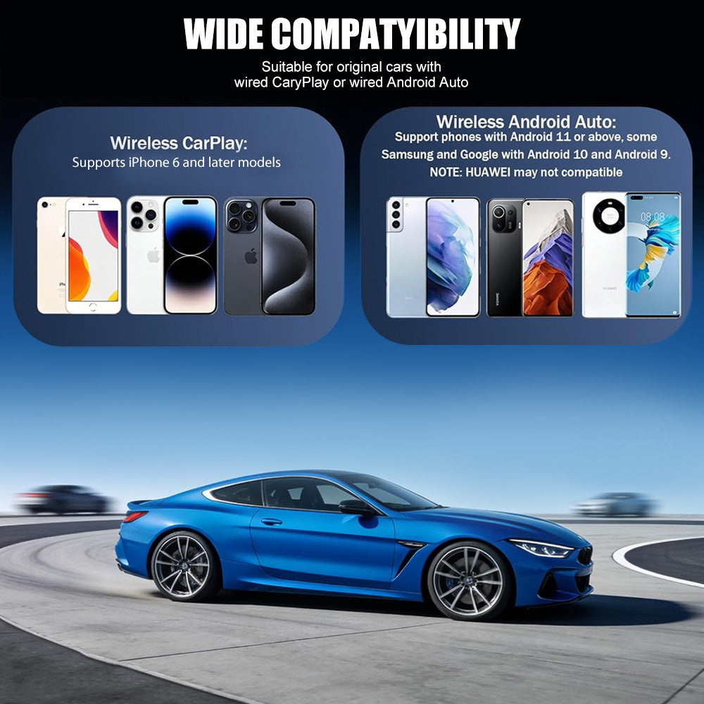 USB Wireless CarPlay Apple & Android Auto Adapter Wired to Wireless WiFi Dongle
