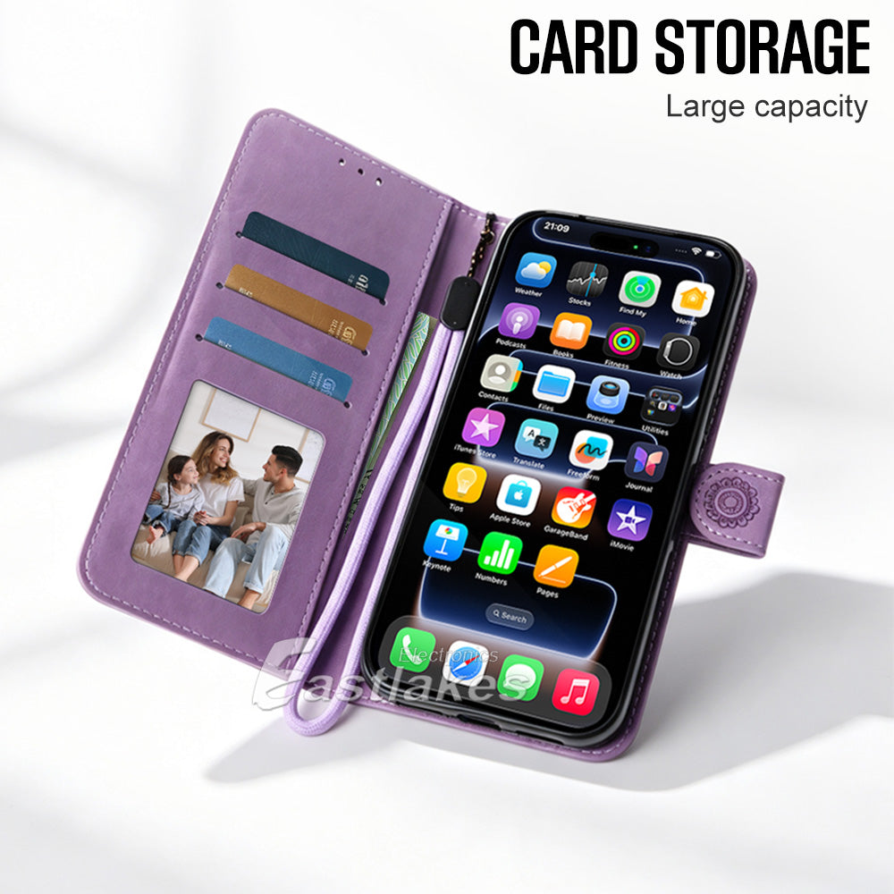 iPhone 18 Pro Series Floral Lace Embossed Leather Flip Wallet Case