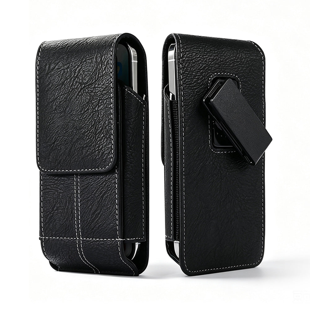 Universal Cell Phone Magnetic Black PU Leather Case with Rotatable Belt Clip