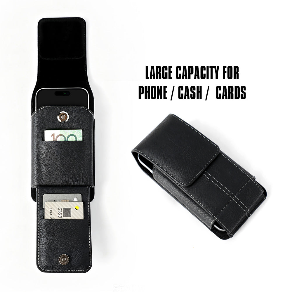 Universal Cell Phone Magnetic Black PU Leather Case with Rotatable Belt Clip