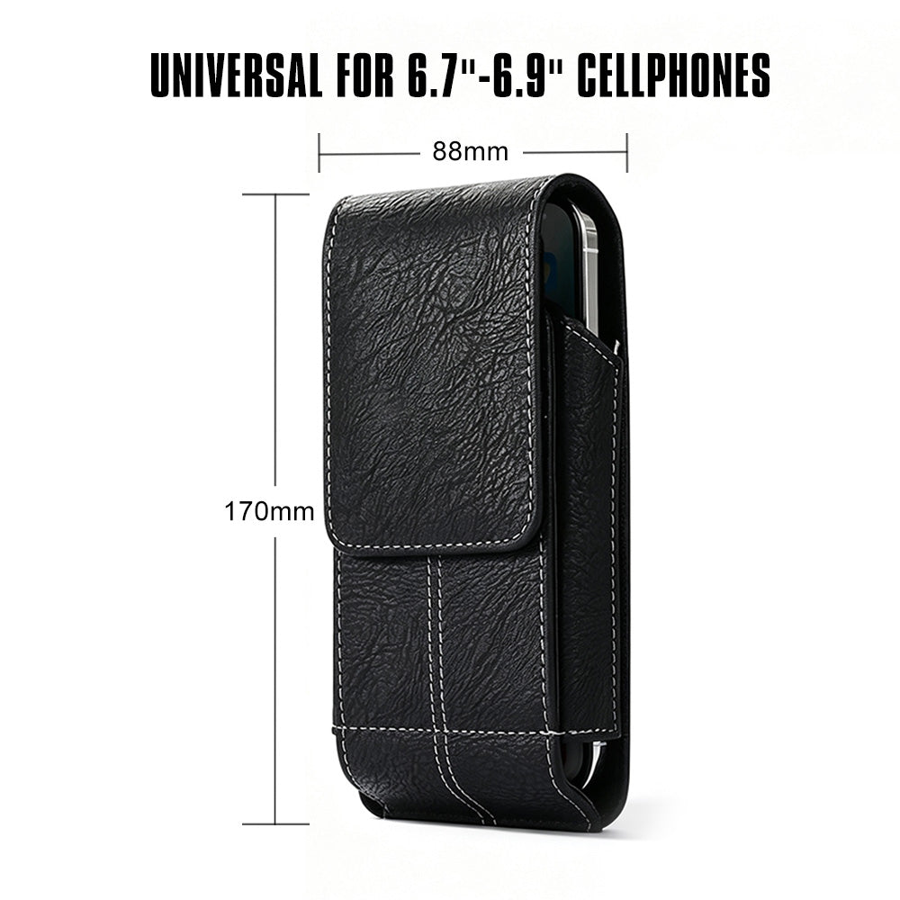 Universal Cell Phone Magnetic Black PU Leather Case with Rotatable Belt Clip