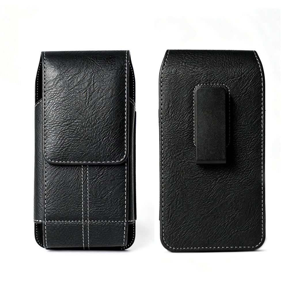 Universal Cell Phone Magnetic Black PU Leather Case with Rotatable Belt Clip