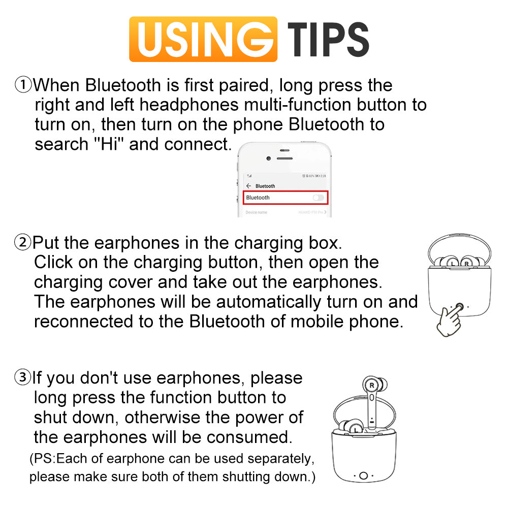 Wireless Bluetooth 5.0 Earphones Pairing Instructions - Eastlakes Electronics