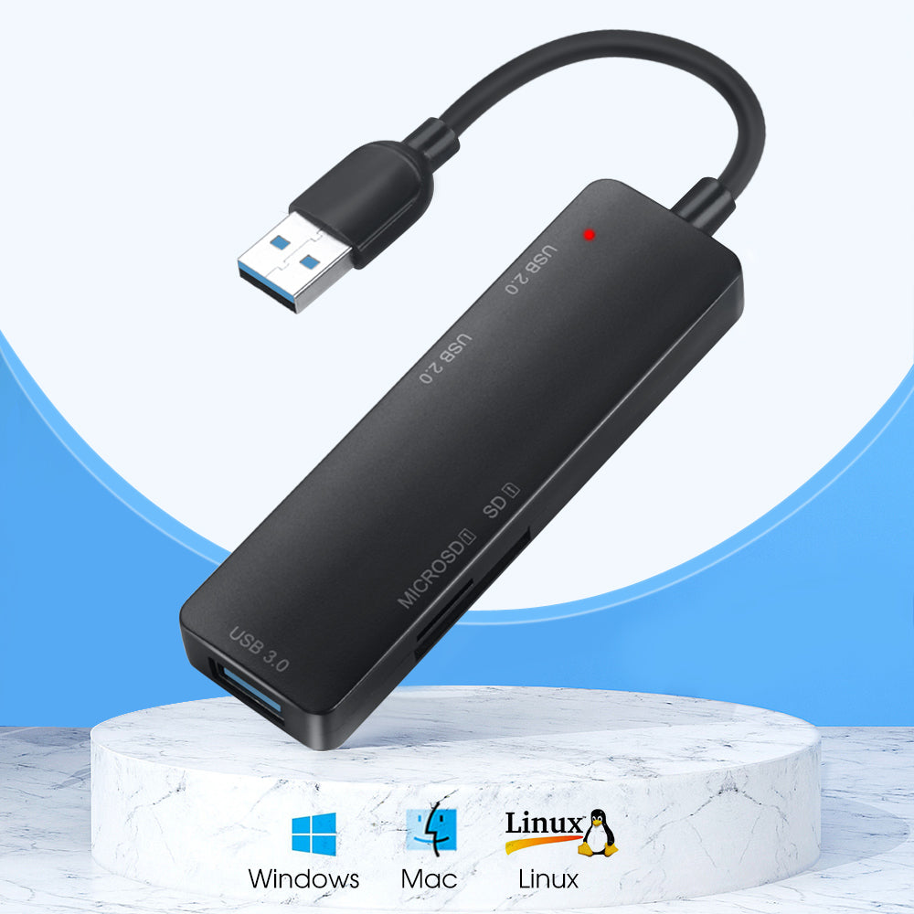 5-in-1 USB 3.0 Extension Hub w/ Memory Card Reader Adapter