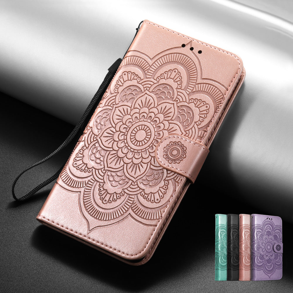 Floral Lace Mandala Embossed Leather Flip Wallet Case For Samsung Galaxy
