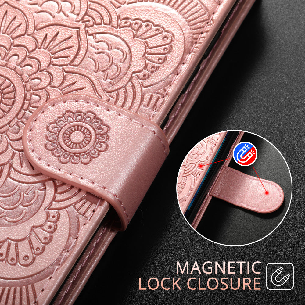 Floral Lace Mandala Embossed Leather Flip Wallet Case For Samsung Galaxy