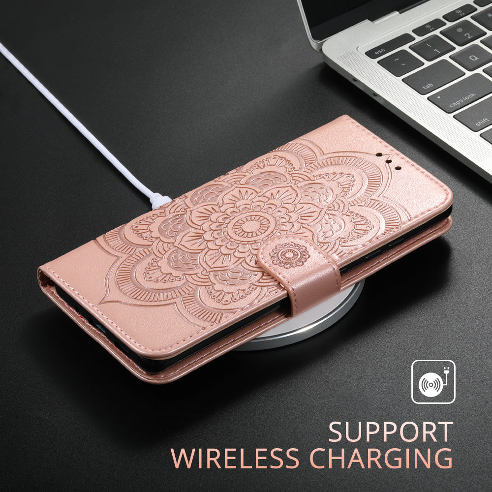 Floral Lace Mandala Embossed Leather Flip Wallet Case For Samsung Galaxy