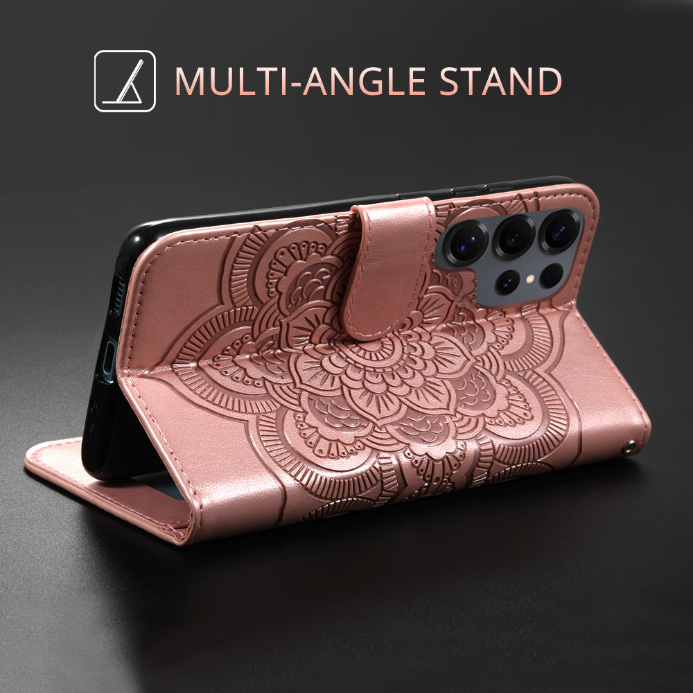 Floral Lace Mandala Embossed Leather Flip Wallet Case For Samsung Galaxy